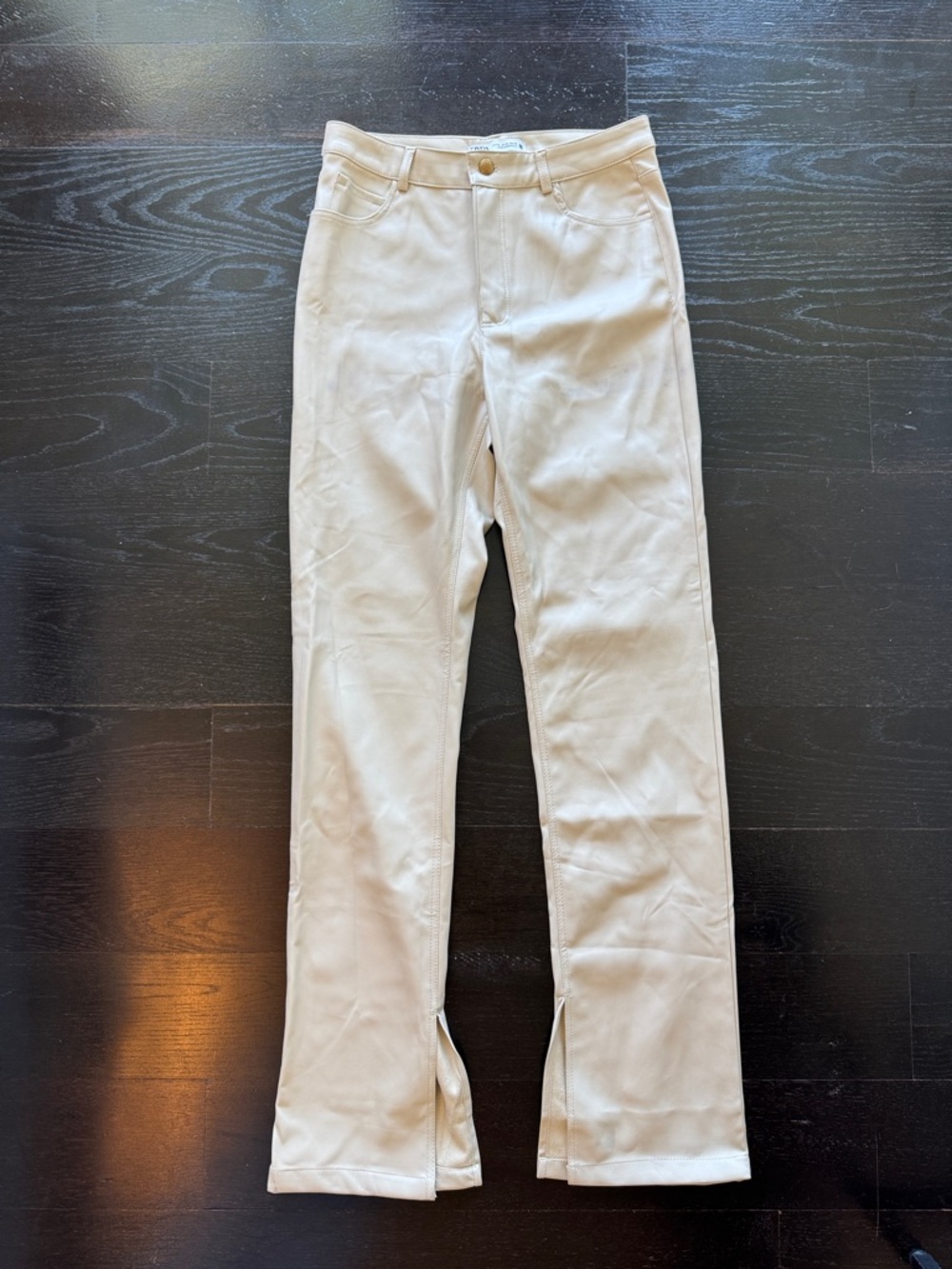 Zara Women's Light Beige Leather Pants with Ankle Slits